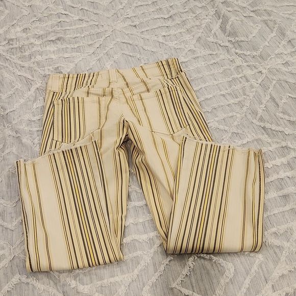 Free People yellow striped, frayed hem kick boot jeans size 27! - Picture 7 of 12